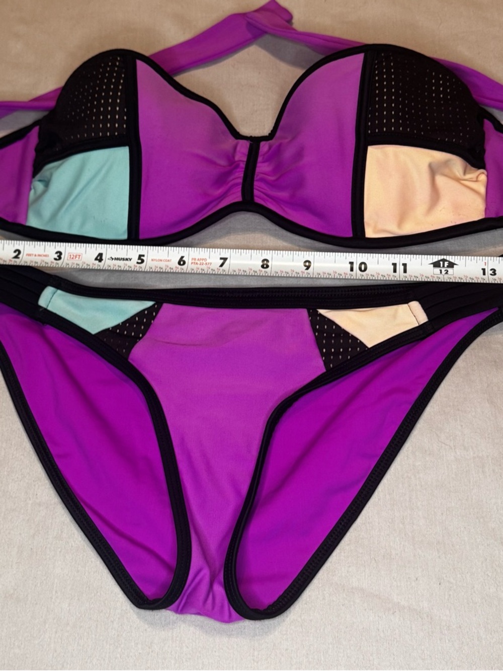 Vintage Body Glove Bikini XS Strapless Colorblock Mesh Swim Set - Picture 6 of 9